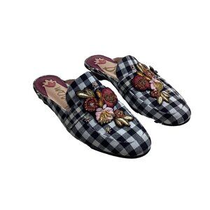 Sam Edelman Pemberly 2 Gingham Mules – Size 9 – Rhinestone Bee Floral Detail